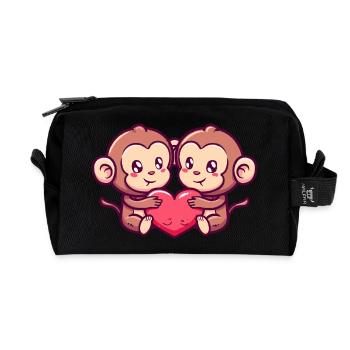 Affe Paar Liebe Valentinstag - Recycelte Kulturtasche - Schwarz - Vorne