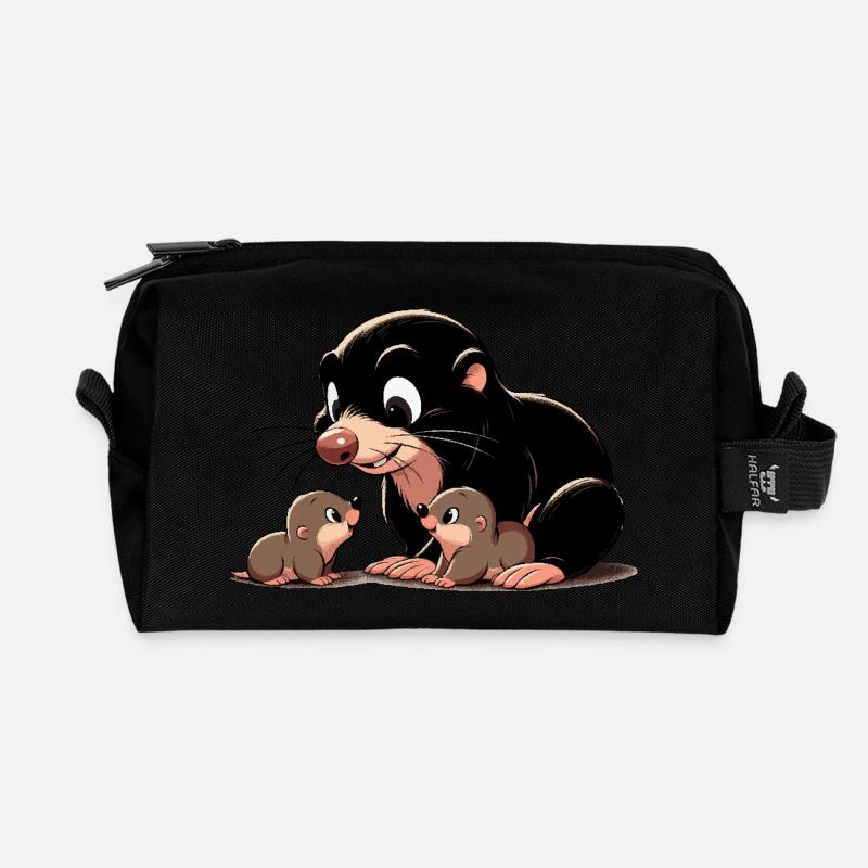 Maulwurf mit Jungtauben - Recycelte Kulturtasche - Schwarz