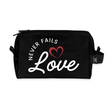 ❤️L’amour ne manque jamais - 1 Corinthiens 13:8 - Trousse de toilette en tissu recyclé - noir - Devant