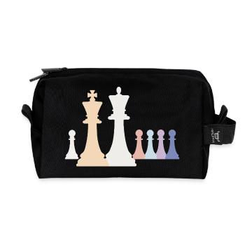Pastel Chess Pieces King Queen Pawn Pieces - Recycled Toiletry Zip Bag - black - Front
