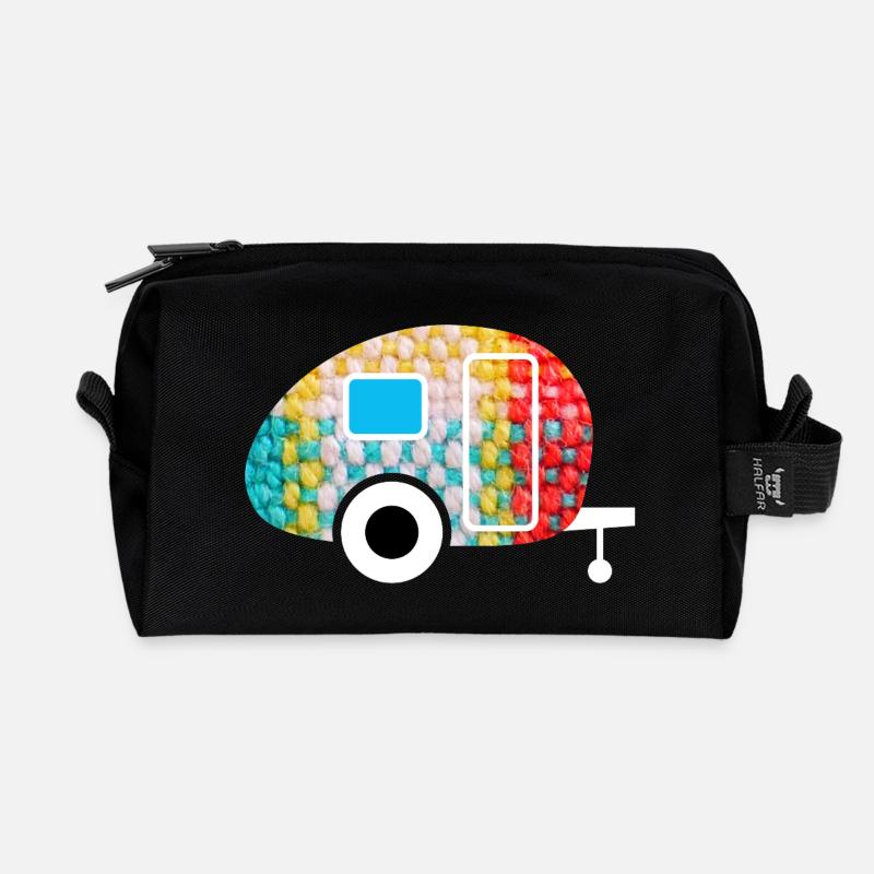 Caravan Wohnwagen Stoff Textil Camping Camper Fan - Recycelte Kulturtasche - Schwarz