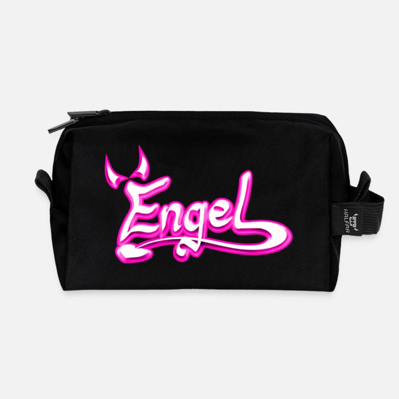 Engel pink,Geschenkidee - Recycelte Kulturtasche - Schwarz