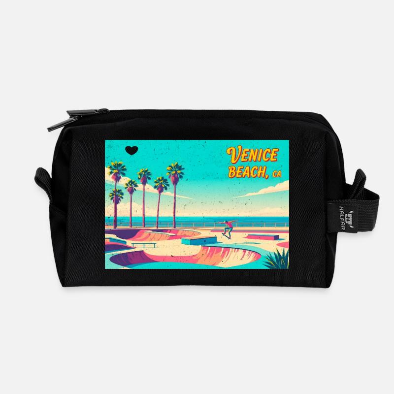 Venice Beach Retro Skater - Recycelte Kulturtasche - Schwarz