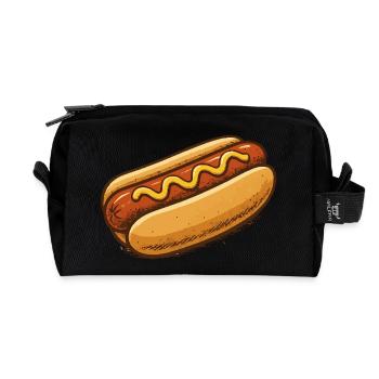 Hot Dog Cartoon Illustration - Recycled Toiletry Zip Bag - black - Front