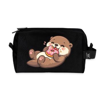 Kuschelbär mit Donut-Genuss - Recycelte Kulturtasche - Schwarz - Vorne