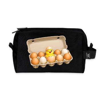 Süßes Küken in Eierkarton Oster Motiv  - Recycelte Kulturtasche - Schwarz - Vorne