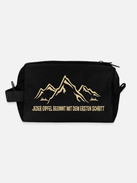 Fröhliche Bergansicht: Den ersten Schritt wagen! - Recycelte Kulturtasche - Schwarz - Hinten