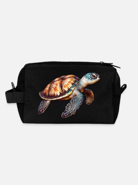 Elegant Cute Sea Turtle - Recycled Toiletry Zip Bag - black - Back