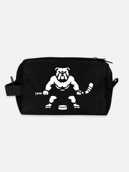 Minimalistische Bulldoggen Eishockey Silhouette - Recycelte Kulturtasche - Schwarz - Hinten