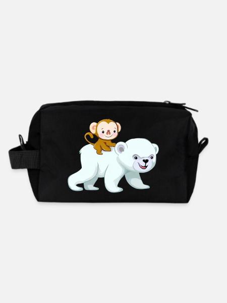 Schimpanse Reitet auf Eisbär, Abenteuerliches - Recycelte Kulturtasche - Schwarz - Hinten