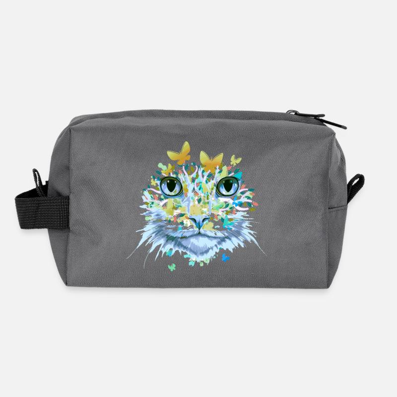 Chat Chat Visage Chats Chaton Fleurs Insecte Trousse de toilette en tissu recyclé