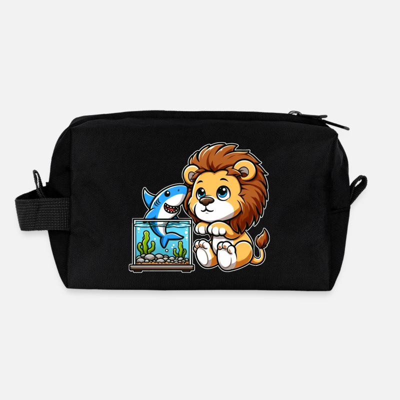 Lion dans l’aquarium : Poissons et requins Trousse de toilette en tissu recyclé