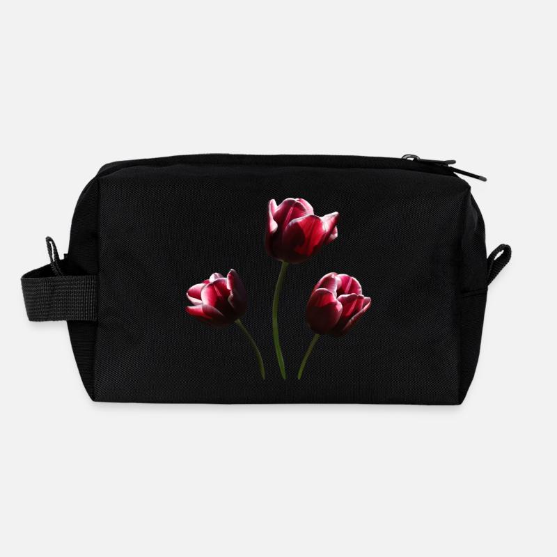 Tulipes bordeaux Trousse de toilette en tissu recyclé