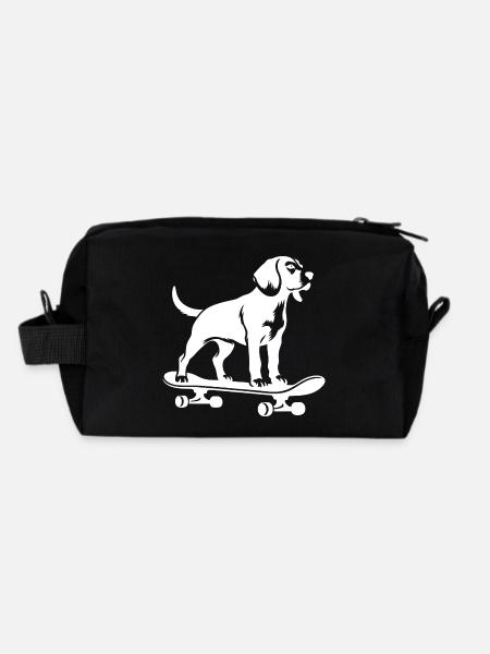 Dog Beagle Skateboard Skateboarder Silhouette - Recycled Toiletry Zip Bag - black - Back