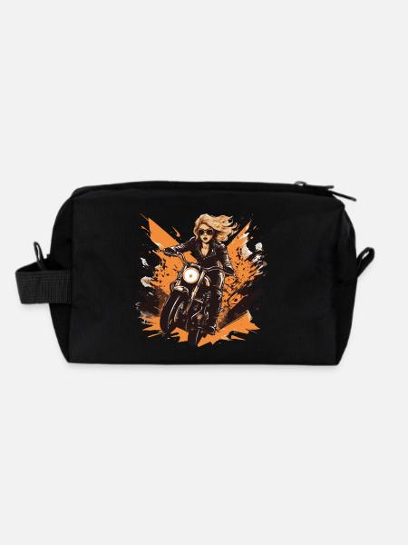 Frau Motorrad Biker Girl - Recycelte Kulturtasche - Schwarz - Hinten