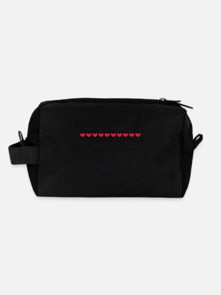 Line heart little heart dash ornament - Recycled Toiletry Zip Bag - black - Back