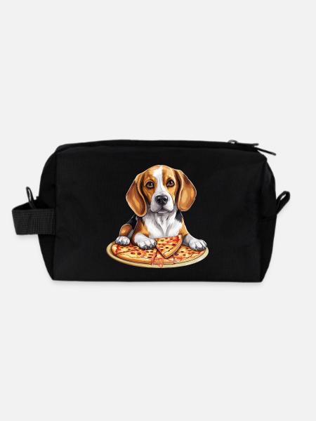 Beagle with pizza, Funny food design for dogs - Recycled Toiletry Zip Bag - black - Back