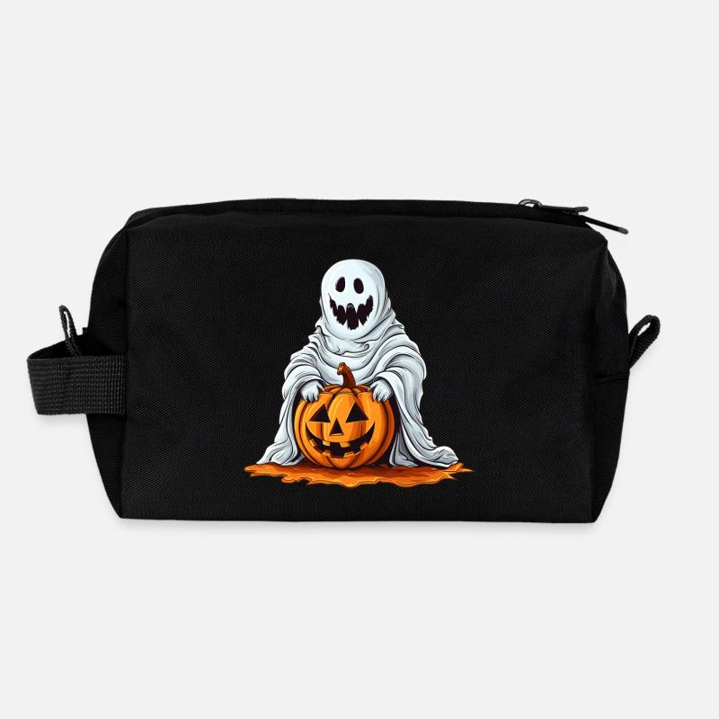 Funny Halloween pumpkin with cute ghost Recycled Toiletry Zip Bag