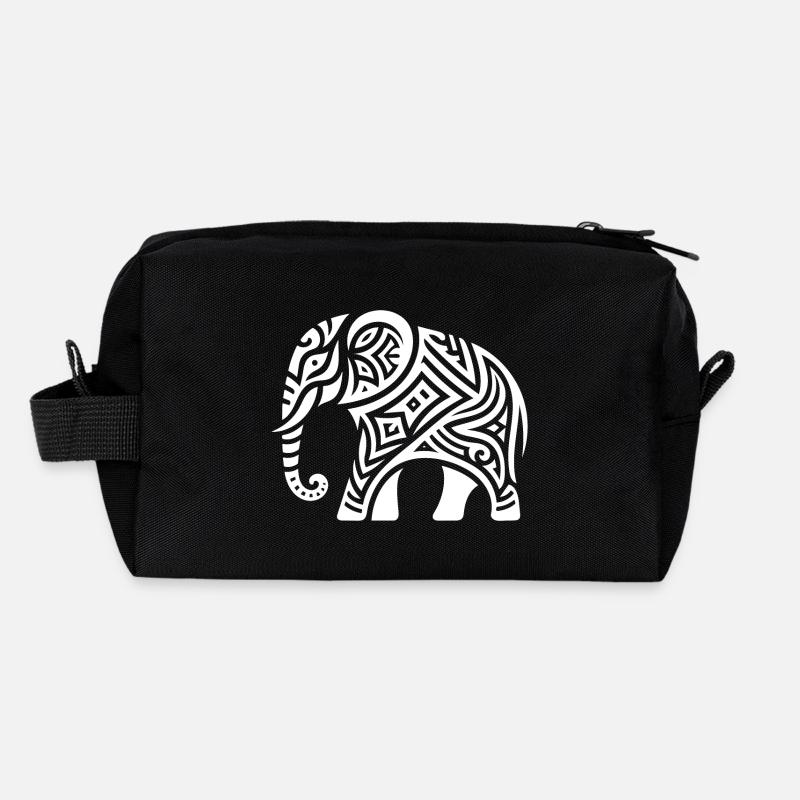 Éléphant Tribal Art tatouage avec de grandes oreilles Trousse de toilette en tissu recyclé