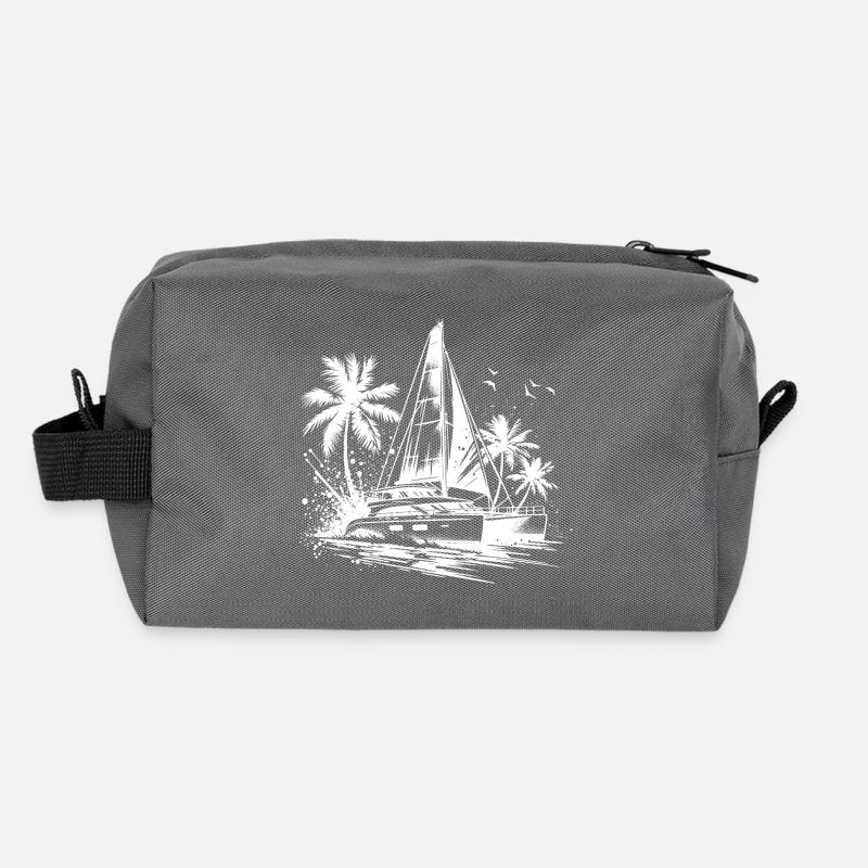 Double hull catamaran sailboat with palm trees Recycled Toiletry Zip Bag