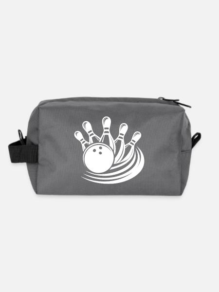 Krasse Bowlingkugel räumt Pins von Bowlingbahn - Recycelte Kulturtasche - Anthrazit - Hinten