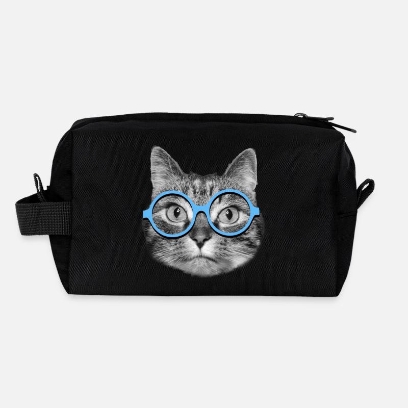 Katze mit blauer Brille - Recycelte Kulturtasche - Schwarz