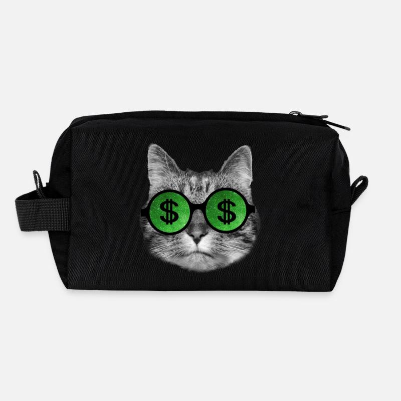 Drôle de chat riche avec des lunettes de signe de dollar Trousse de toilette en tissu recyclé
