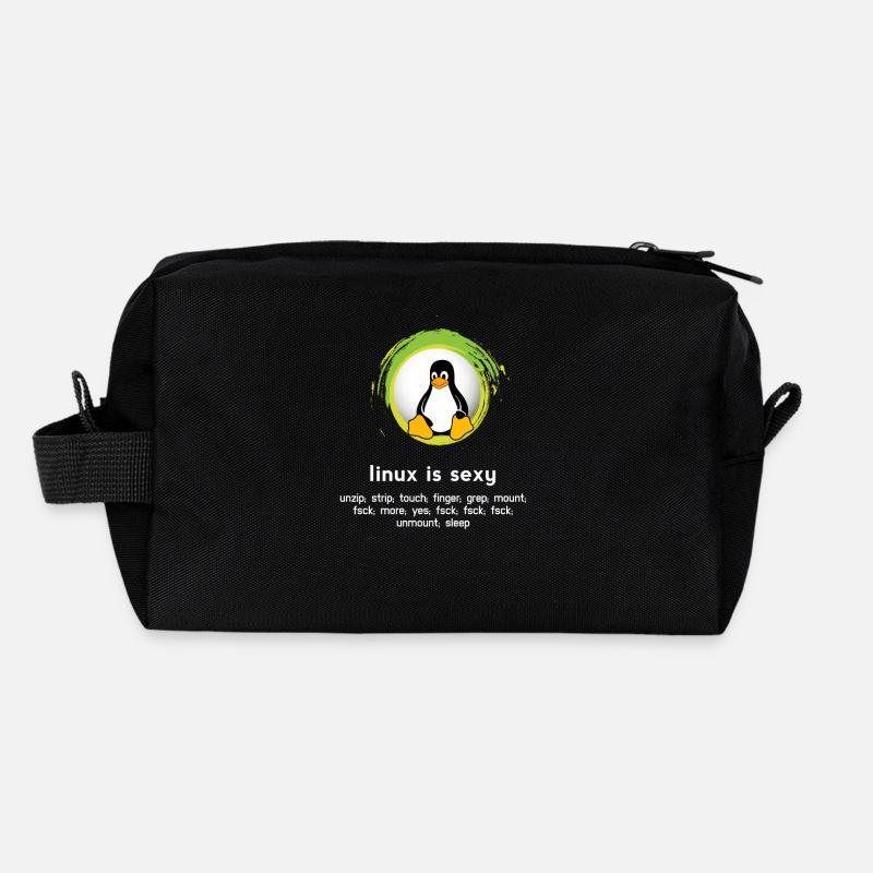 Computer System Penguin Nerd pc inside code admin - Trousse de toilette en tissu recyclé - noir