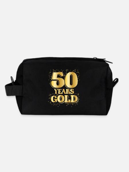 Birthday 50 Years gOLD Round Birthday - Recycled Toiletry Zip Bag - black - Back