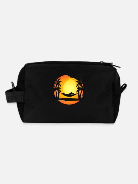 Hammock Sunset Palm Trees Island - Recycled Toiletry Zip Bag - black - Back