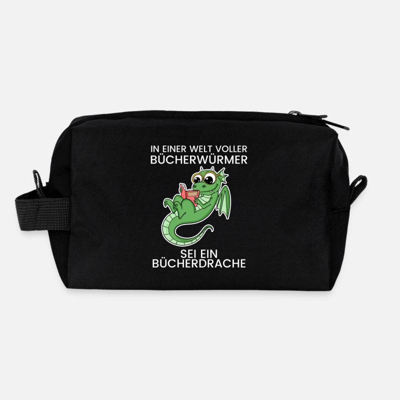 Bücher Drache Drachen - Recycelte Kulturtasche - Schwarz