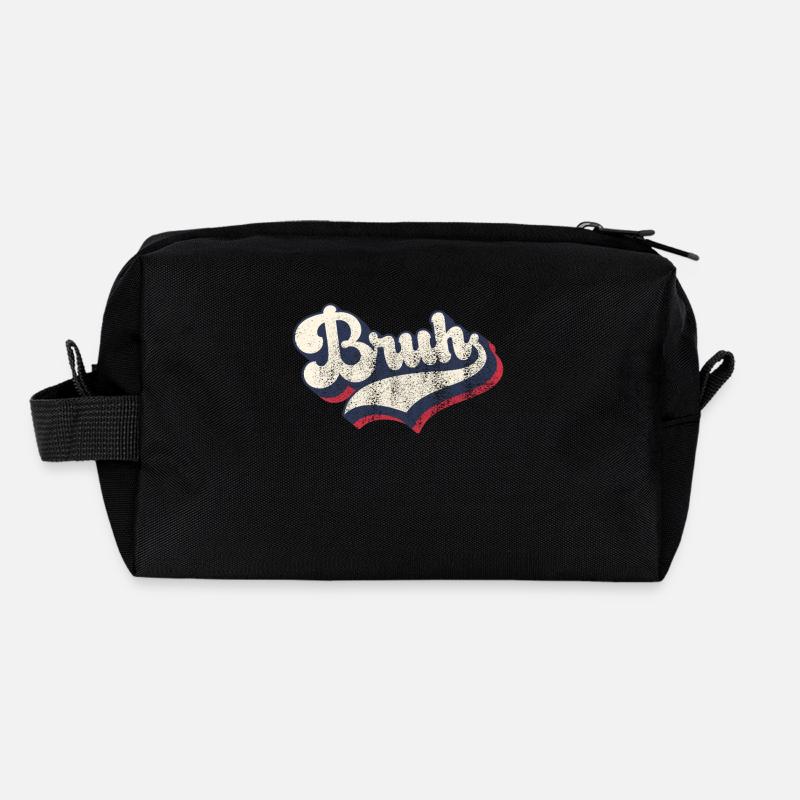 Vintage Retro Bruh Slang Meme Sarcastic - Recycled Toiletry Zip Bag - black