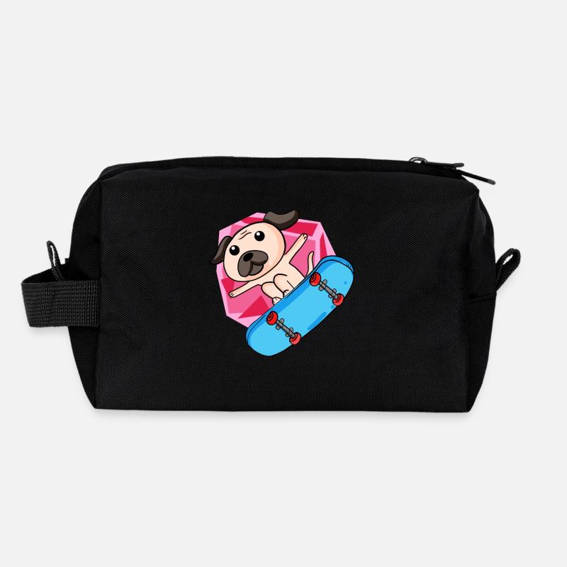 Chien comme patineur avec skateboard Trousse de toilette en tissu recyclé