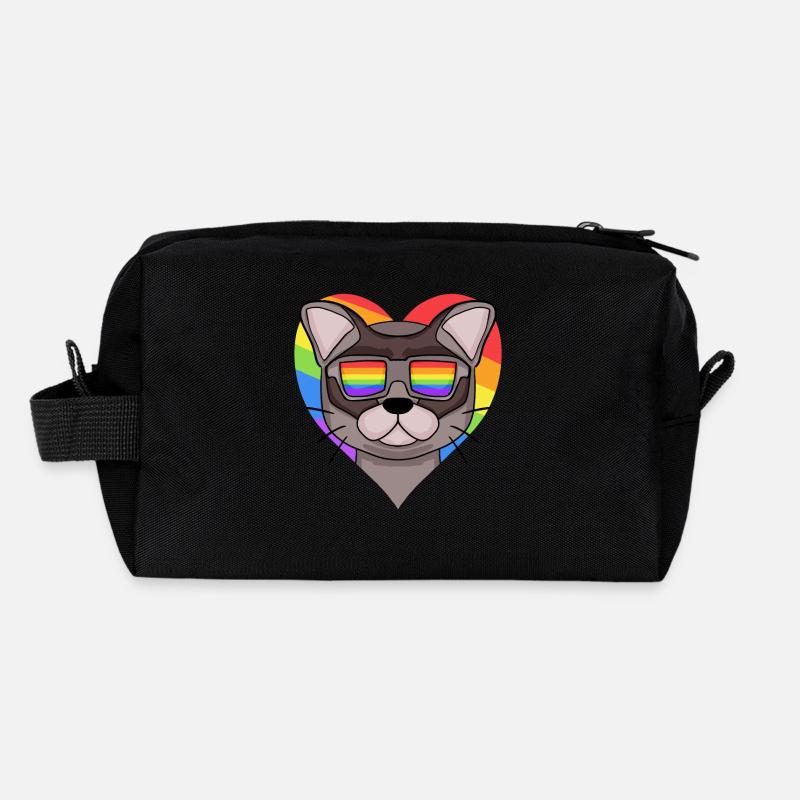 Regenbogen - Katze Burma-Katze mit Brille und Herz Recycelte Kulturtasche