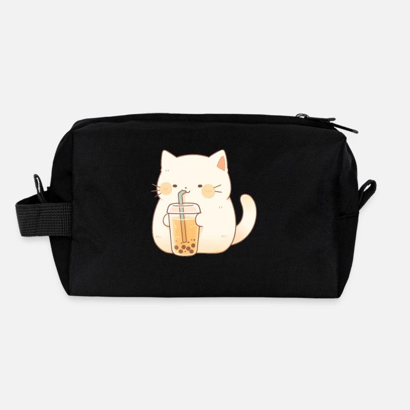 Boba et chats chat buvant du thé à bulles anime Trousse de toilette en tissu recyclé