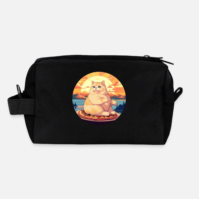 Sunset Feast: Chubby Cat Enjoys Recycled Toiletry Zip Bag