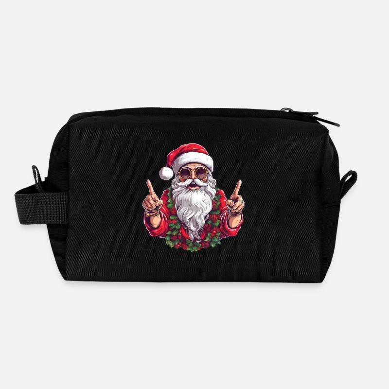 Père Noël groovy drôle avec barbe et chapeau Trousse de toilette en tissu recyclé
