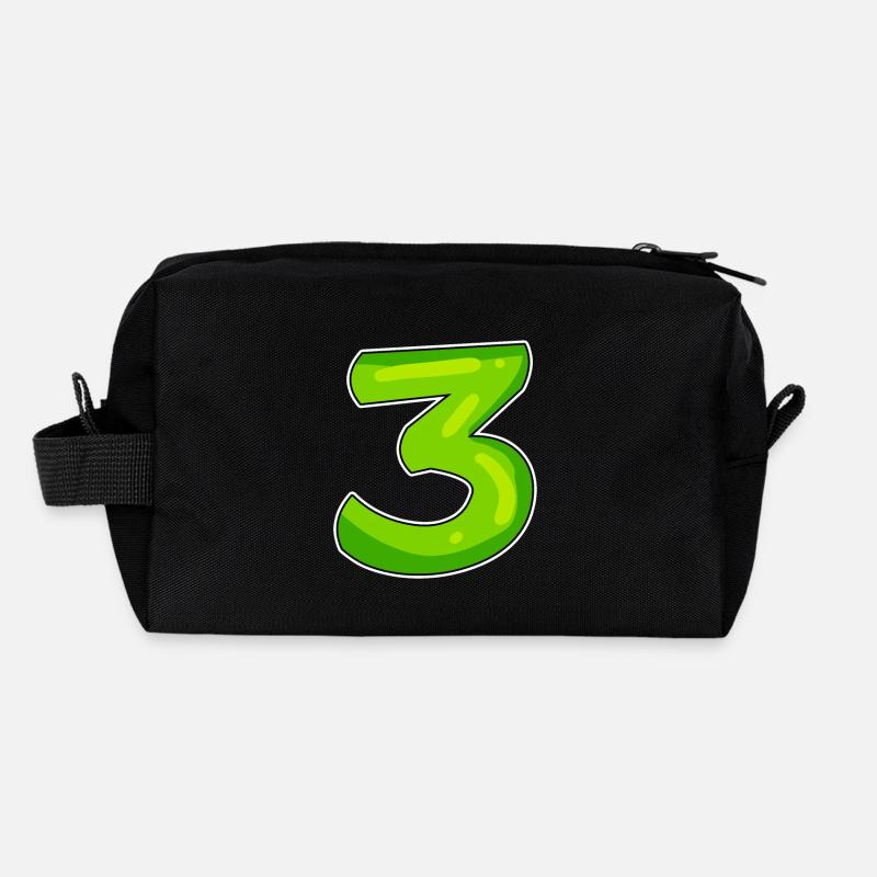 Three - 3 - Number 3 - Number 3 - Recycled Toiletry Zip Bag - black