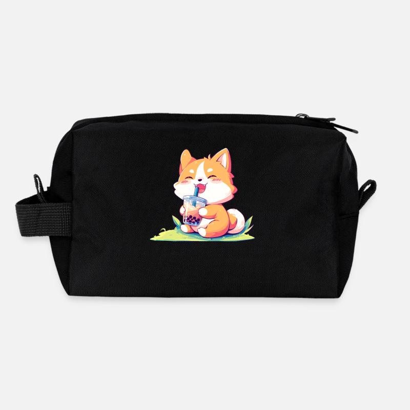 Hund der Bubble Tee trinkt Boba and Dogs Anime - Recycelte Kulturtasche - Schwarz