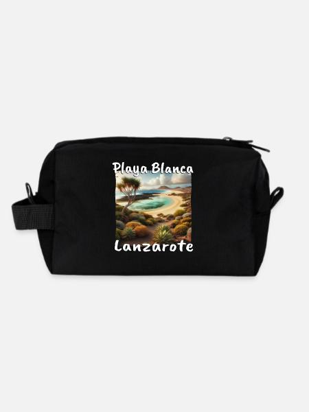 Playa Blanca Lanzarote Strand Urlaub Düne Wüste - Recycelte Kulturtasche - Schwarz - Hinten