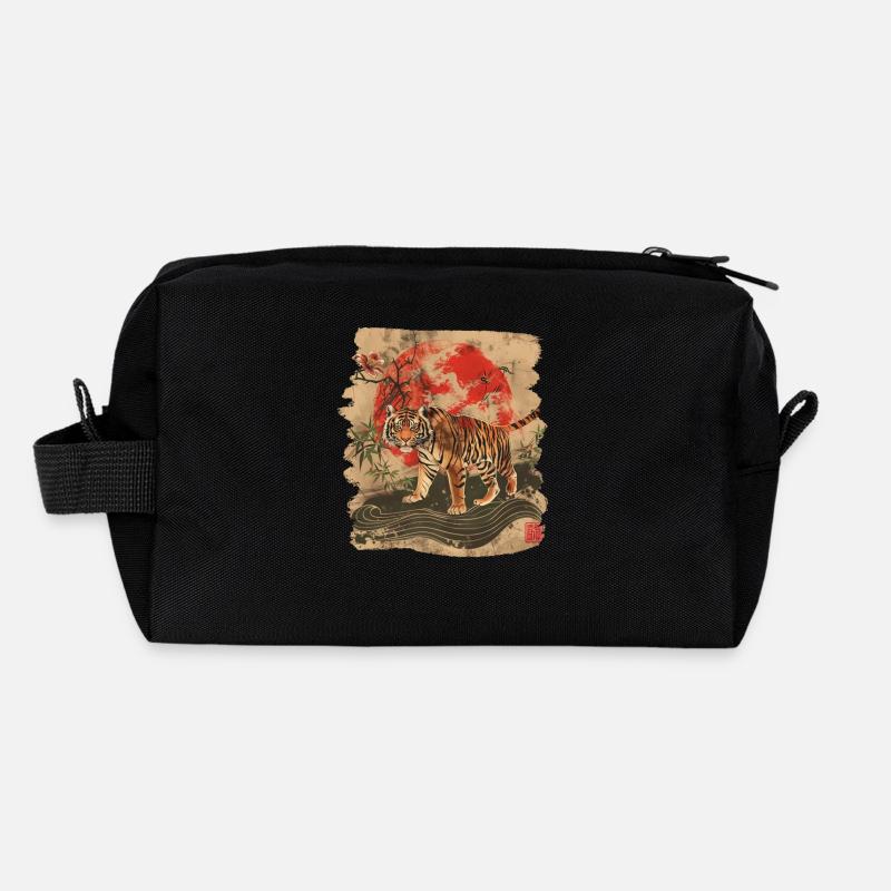 80s Retro Japanese Tiger - Recycled Toiletry Zip Bag - black