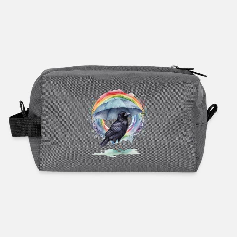Regenbogen Krähe Krähen Raben Rabe Regenschirm Recycelte Kulturtasche