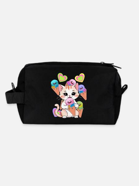 Chat Chats Glace Crème Enfants Enfant Bébé Bambins - Trousse de toilette en tissu recyclé - noir - Dos