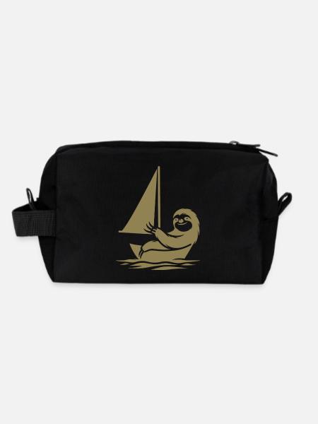 Minimalist Sailing Dinghy Sloth Summer - Recycled Toiletry Zip Bag - black - Back