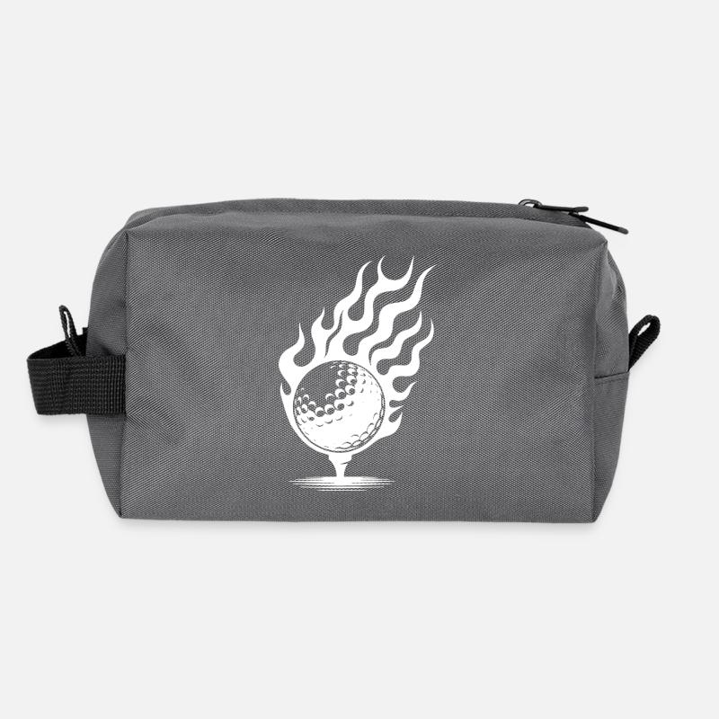 Balle De Golf Sur Tee Burning Fire Flames Style Trousse de toilette en tissu recyclé