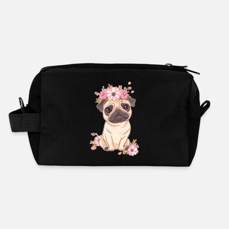 Pug with flowers Recycled Toiletry Zip Bag