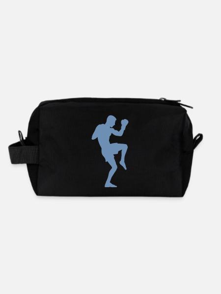 Boxer silhouette, powerful martial arts design - Recycled Toiletry Zip Bag - black - Back