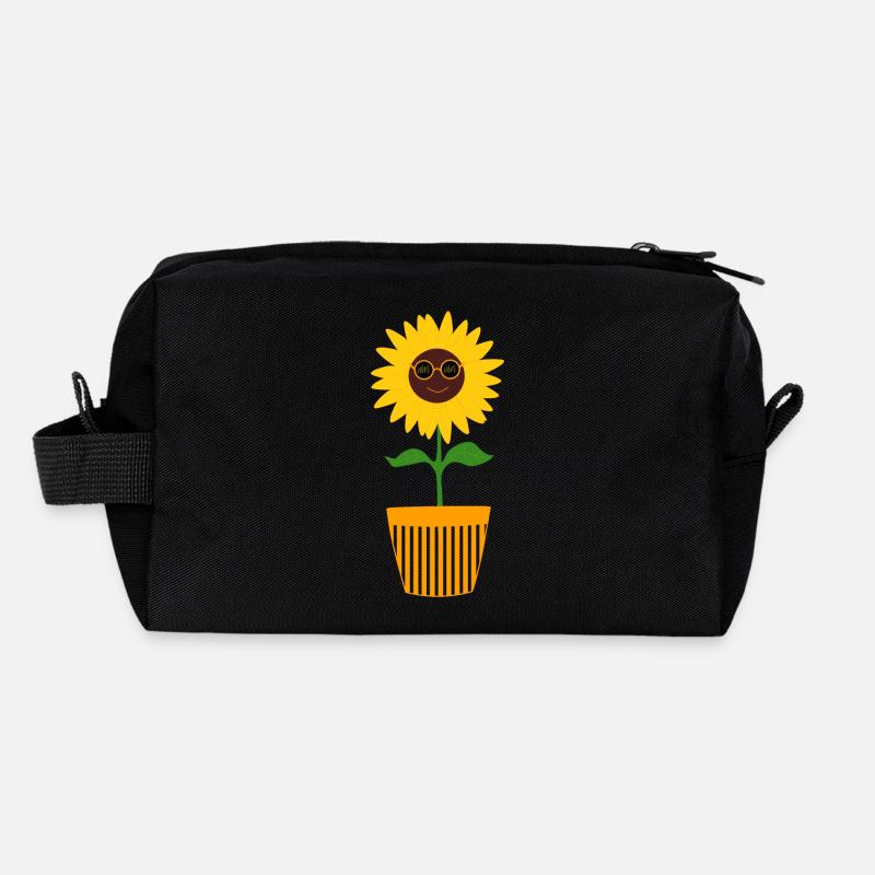 70er Jahre Blume Muster Sonnenblume - Recycelte Kulturtasche - Schwarz