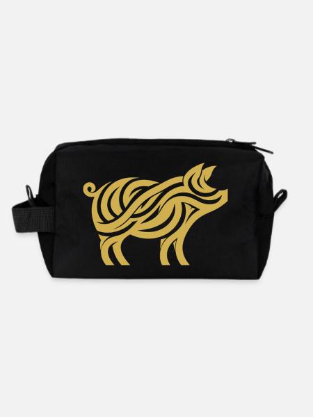 Minimalist Pig Silhouette Animal Art - Recycled Toiletry Zip Bag - black - Back