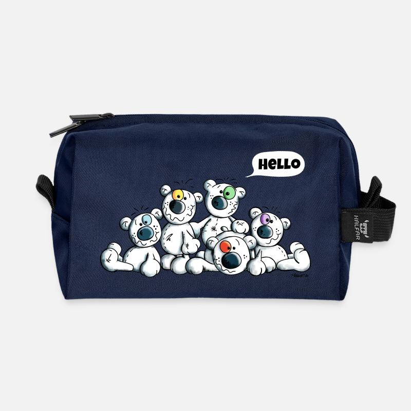 Hello Teddys - Polar Bear - Bears - Comic - Recycled Toiletry Zip Bag - navy